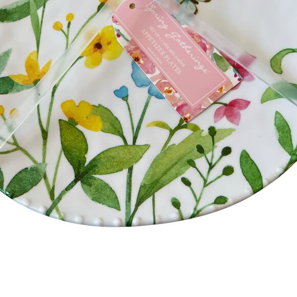 Spring Gatherings Floral Easter Egg Shaped Melamine Salad Plates 8" Set of 4 New - Picture 7 of 15